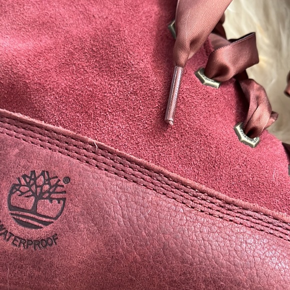 Timberland Burgundy Wine Red Waterproof Boots Ribbon Lace Up Size 8 Women’s - Picture 4 of 5